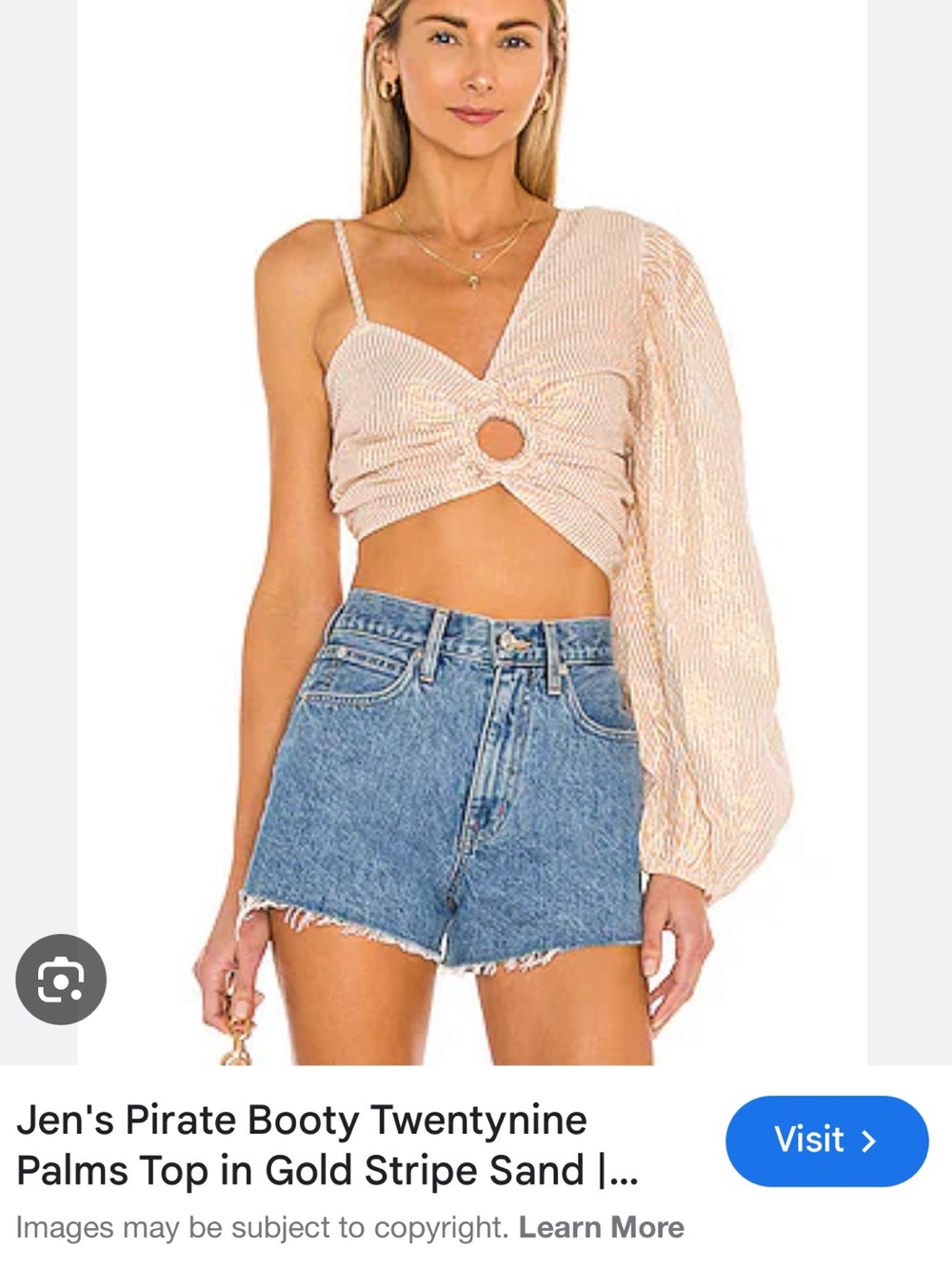 Jen's Pirate Booty Sand & Gold One-Shoulder Ring Crop Top